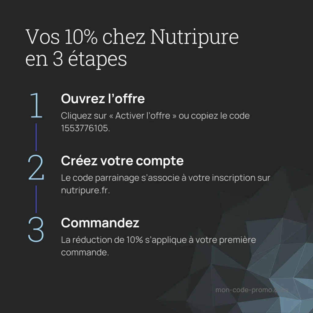 Comment utiliser le code parrainage Nutripure en 3 étapes : ouvrir l’offre, créer son compte, commander